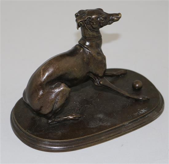 After P.J.Mene. A bronze model of the whippet Juno, 6in.